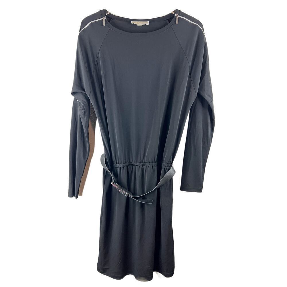 Michael Kors Silver Buckle Belted & Silver Zipper Shoulder Black Dress Size S